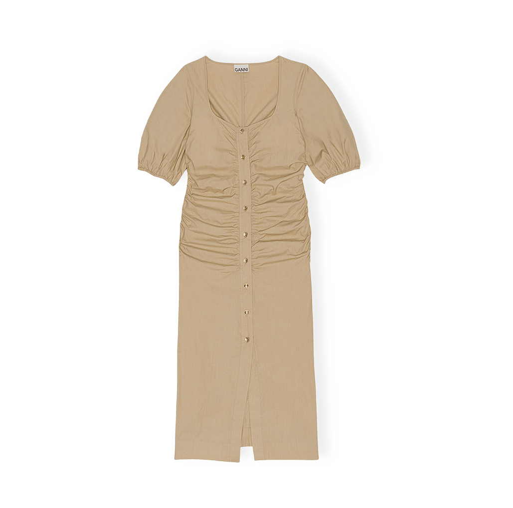 Cotton Poplin Gathered Open-neck Maxi Dress från GANNI