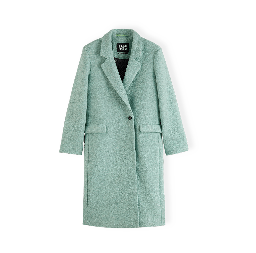 Green melange single breasted boucle coat