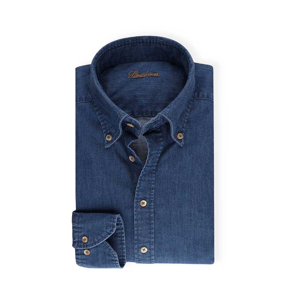 Casual Blå Jeans Stretchskjorta från Stenströms