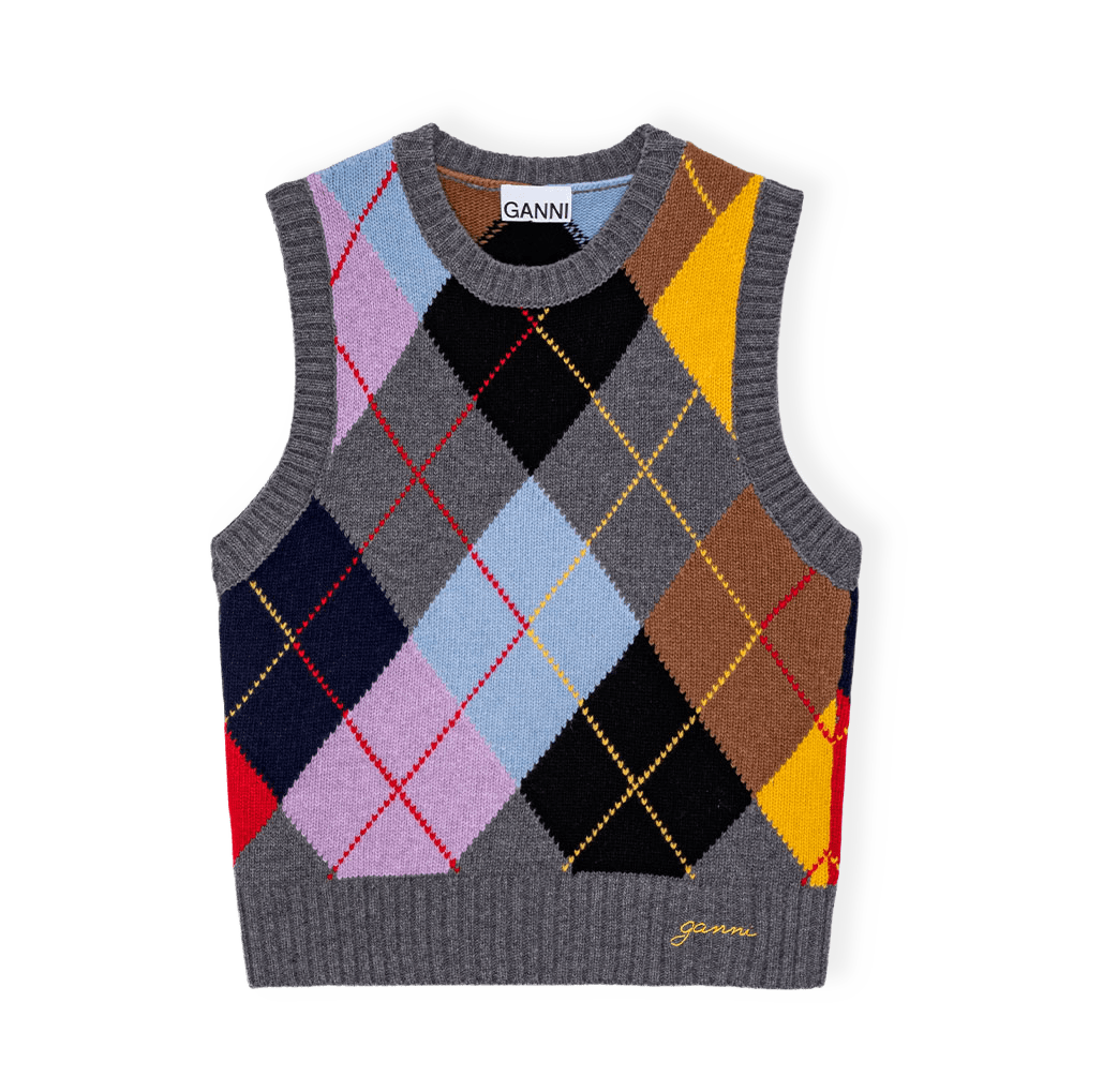 Knit Vest Harlequin Wool Mix