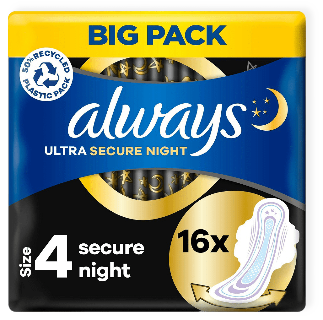 Ultra Secure Night (Storlek 4) Bindor Med Vingar 16 St från Always
