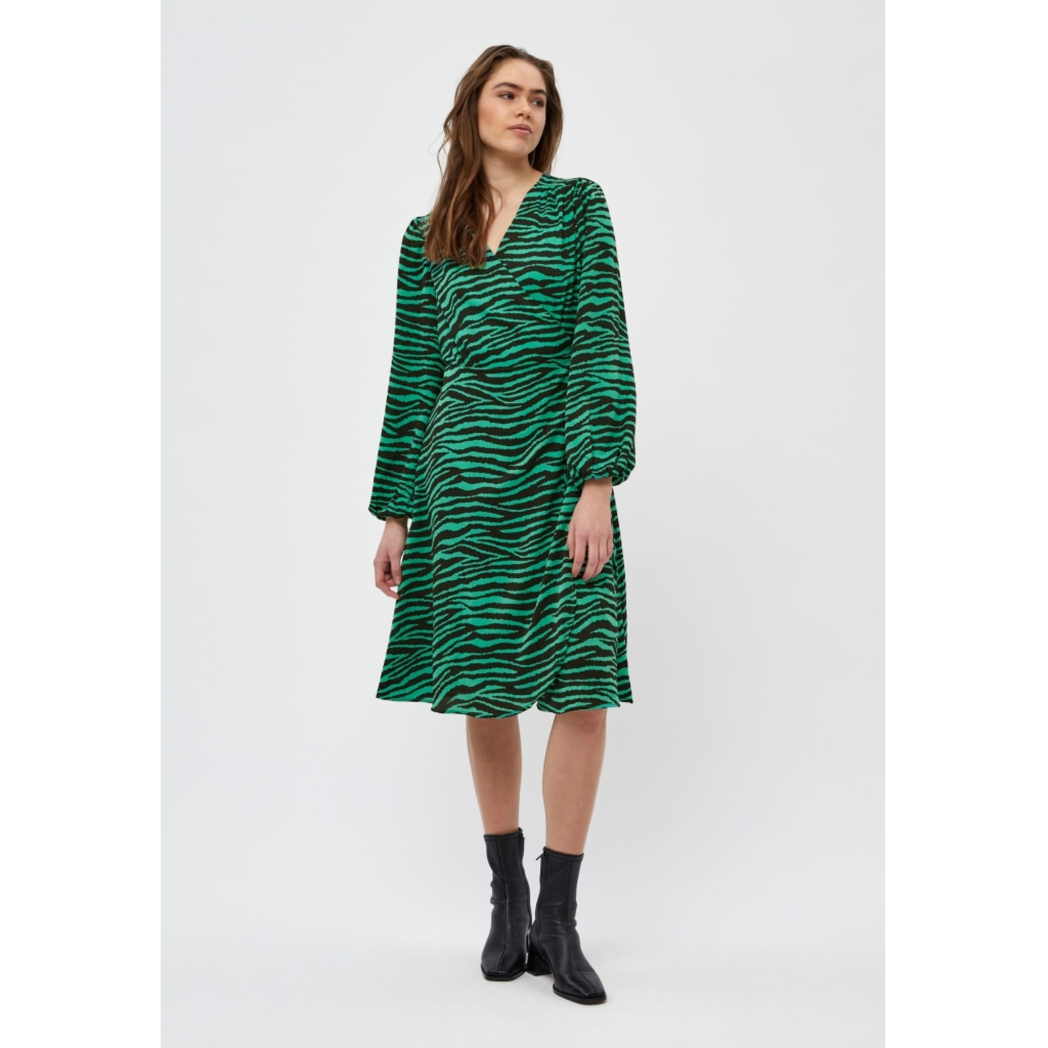 Evelyn Wrap Dress, apple green animal print