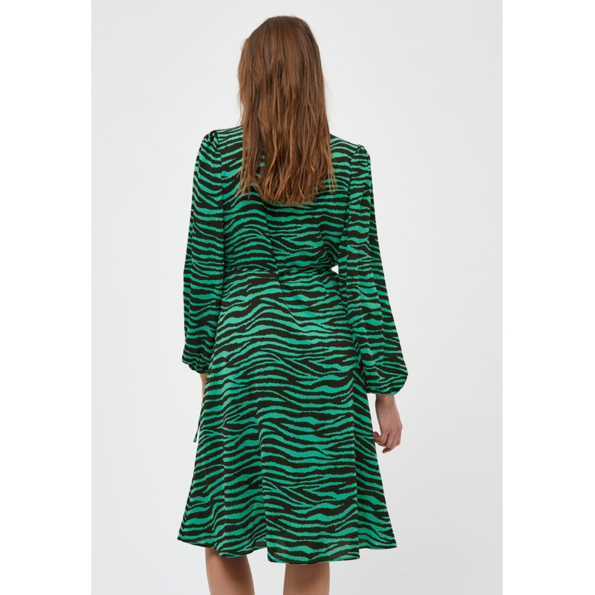 Evelyn Wrap Dress, apple green animal print