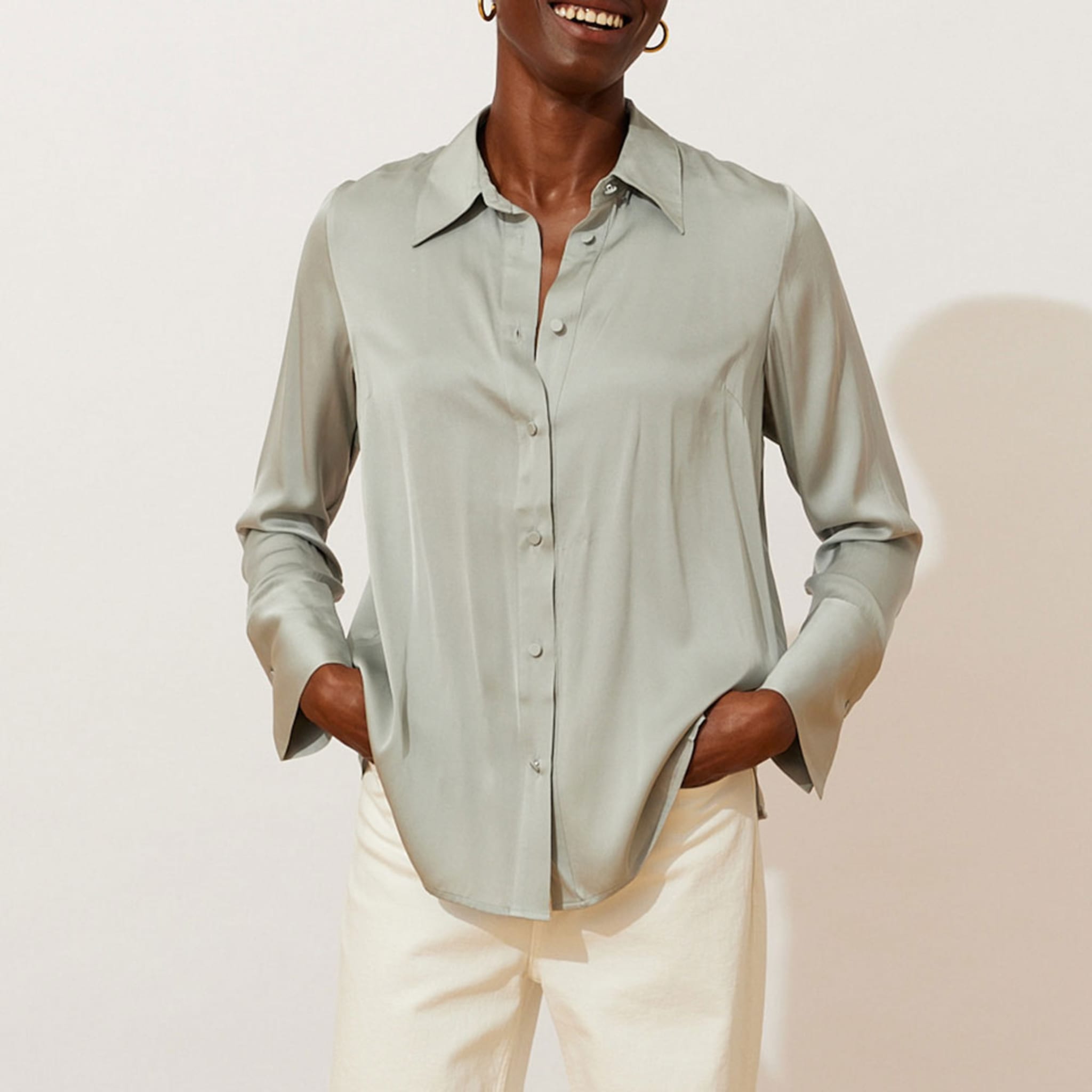 Leonie Silk Shirt, Light Blue Grey