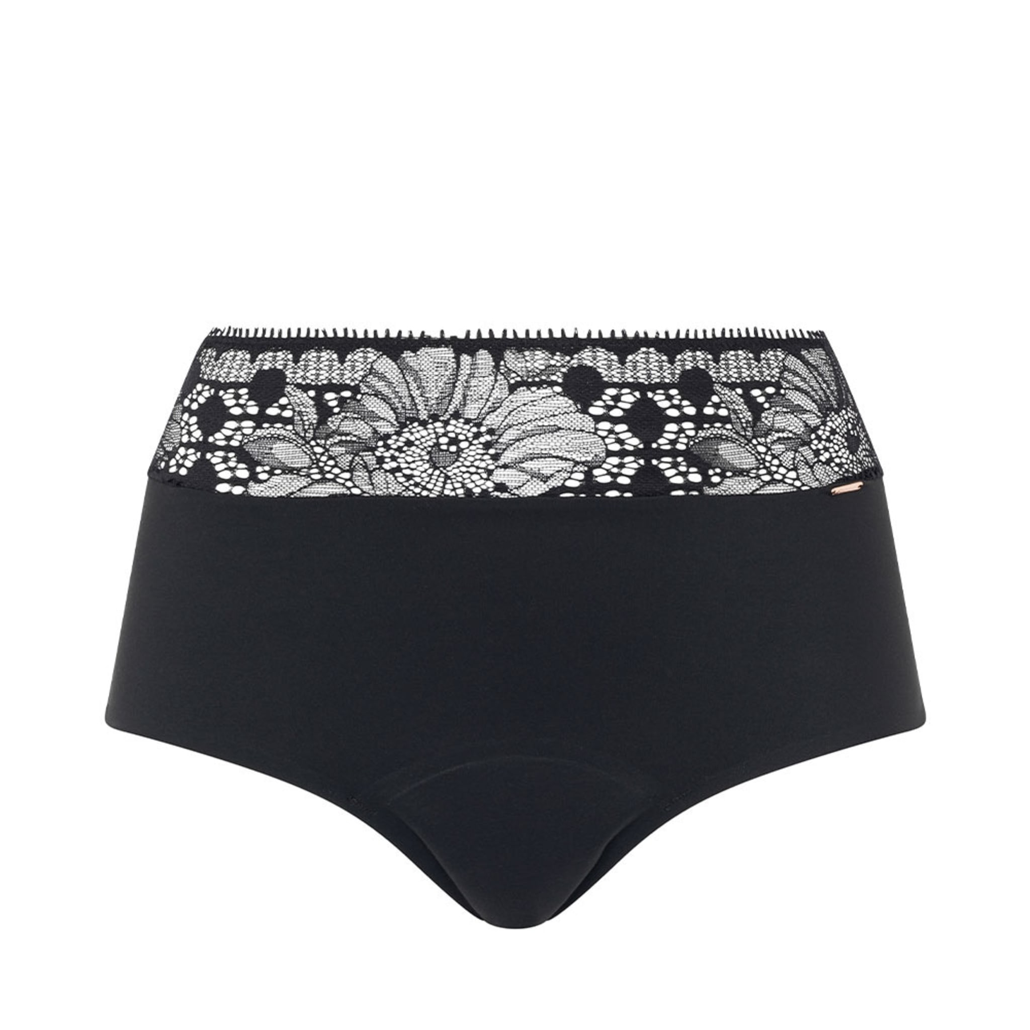 Day to Night Period Panty Lace High Waist Brief , Black