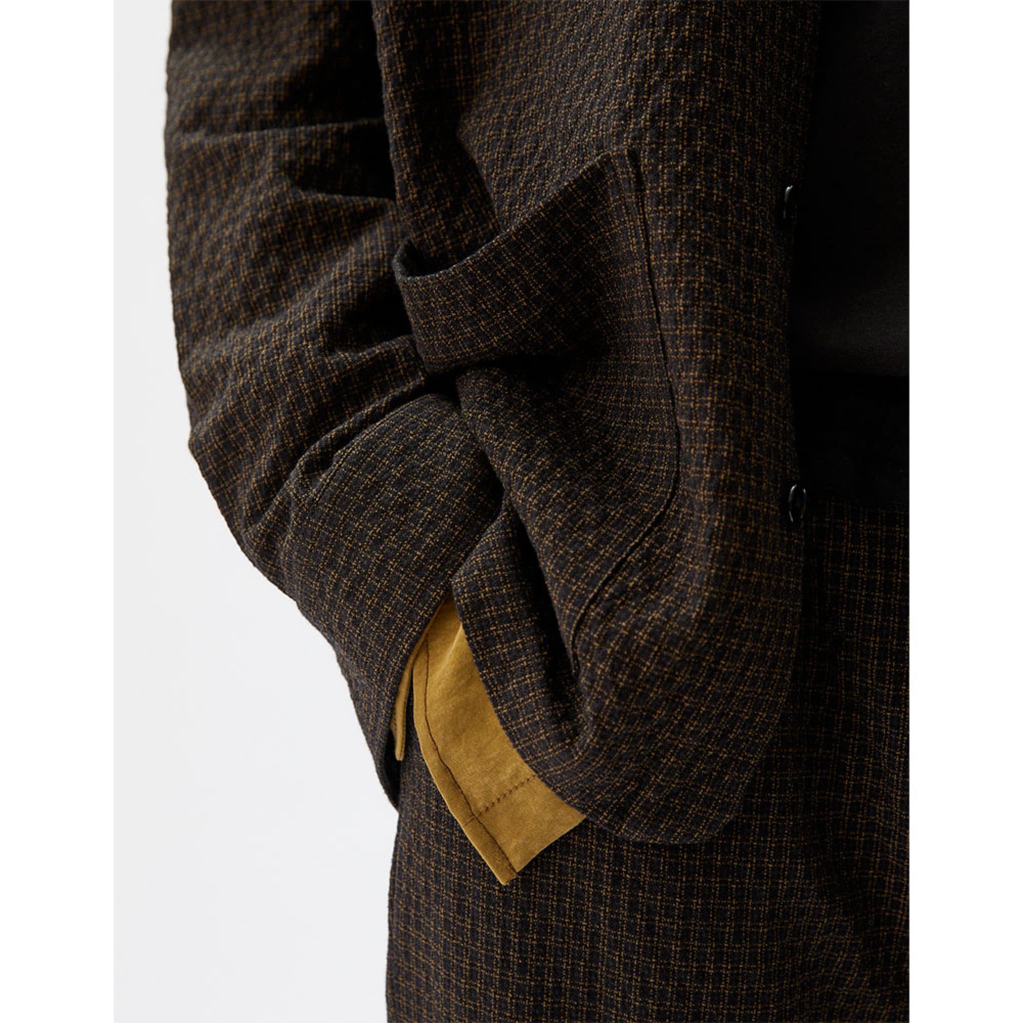 Overshirt Boxy Textured Wool Check, Black And Yellow