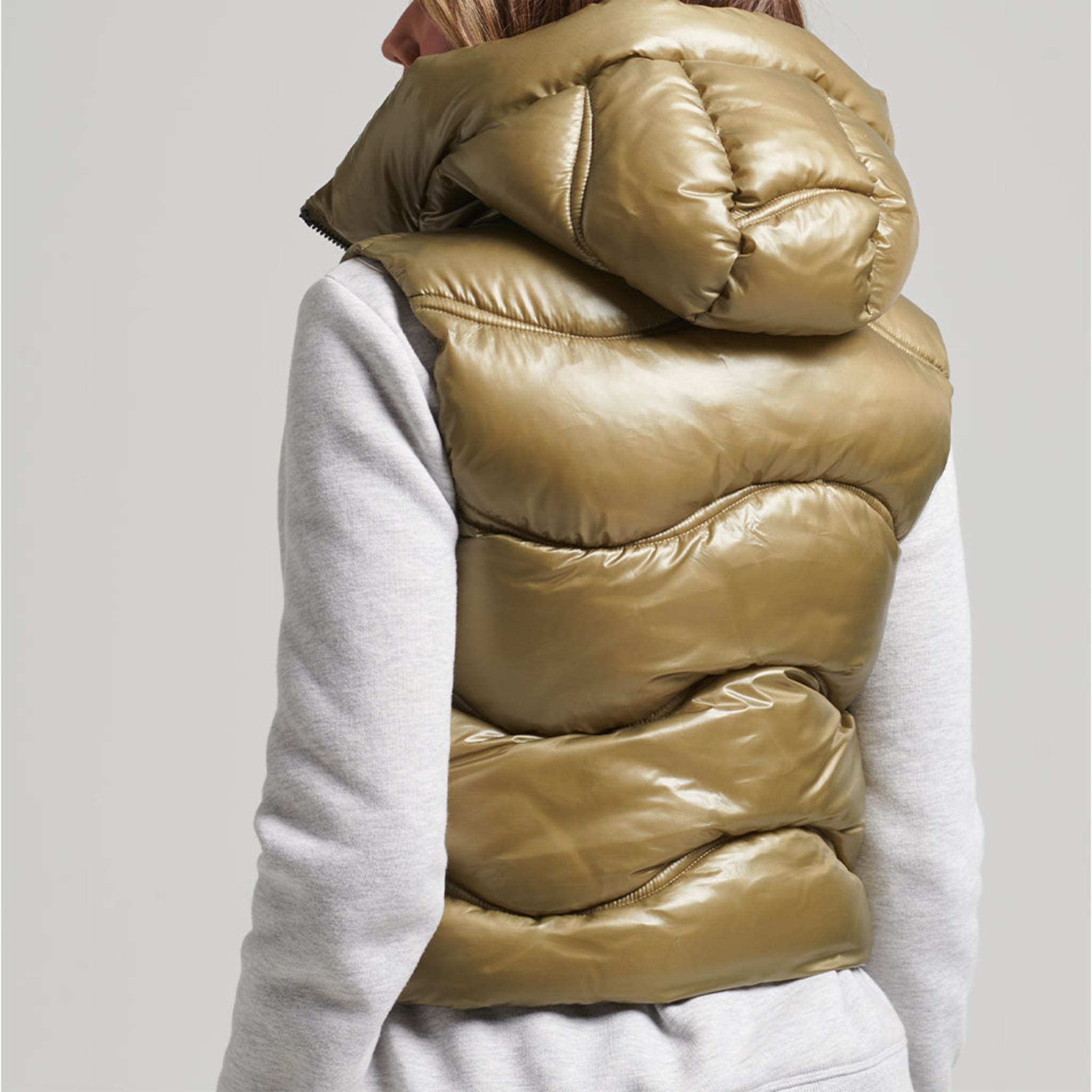 Shine Quilt Cropped Padded Gilet, Dusty Olive
