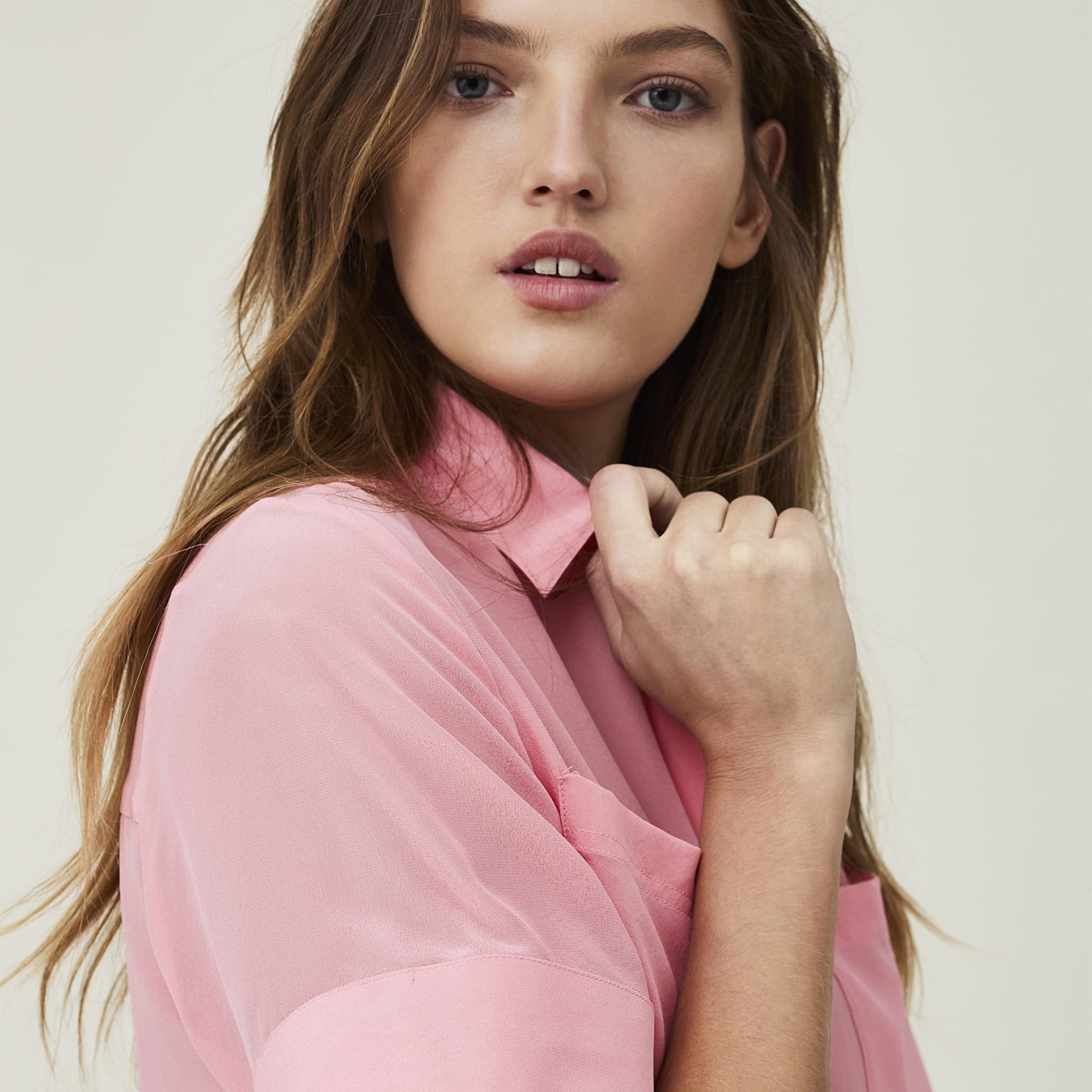 Reign Silk Short Sleeve Shirt, pink