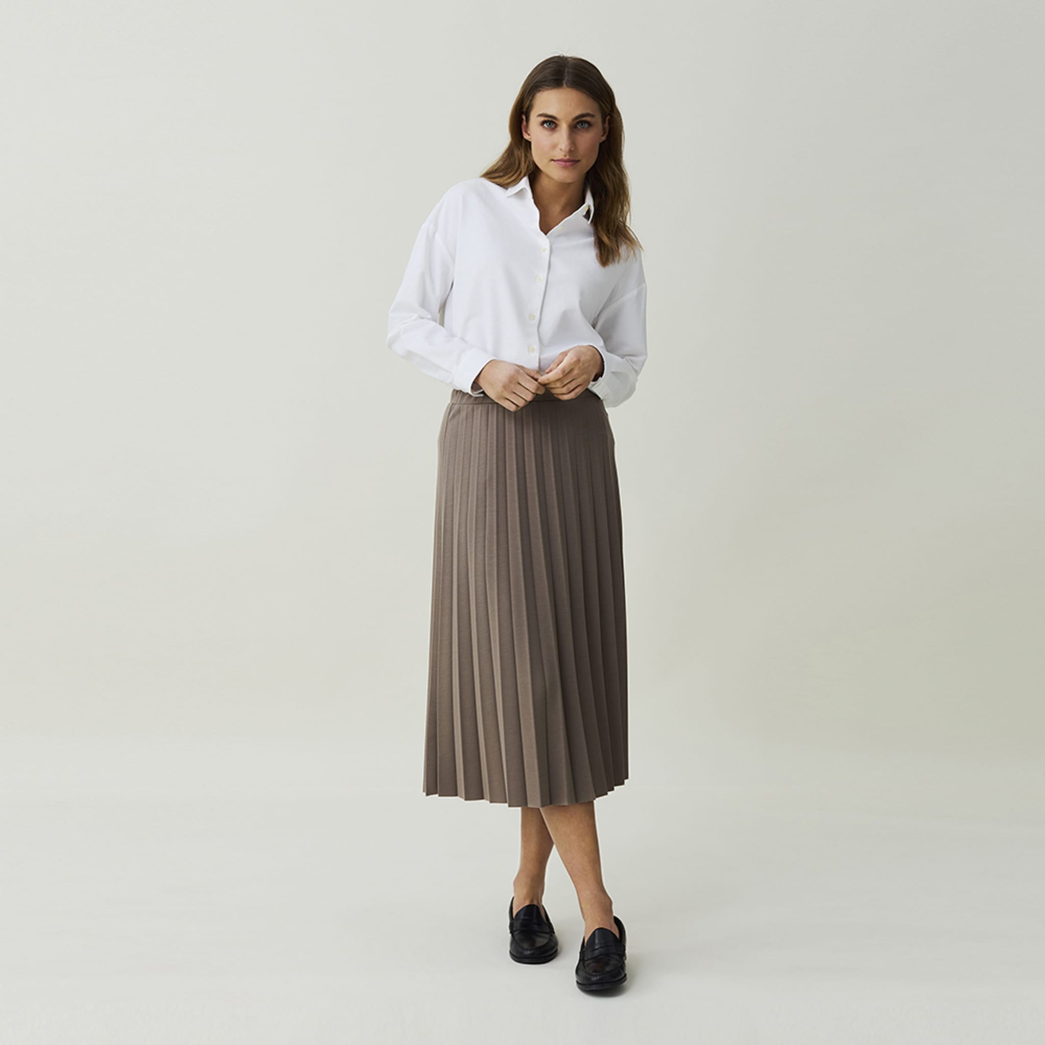 Willow Pleated Jersey Skirt, light brown