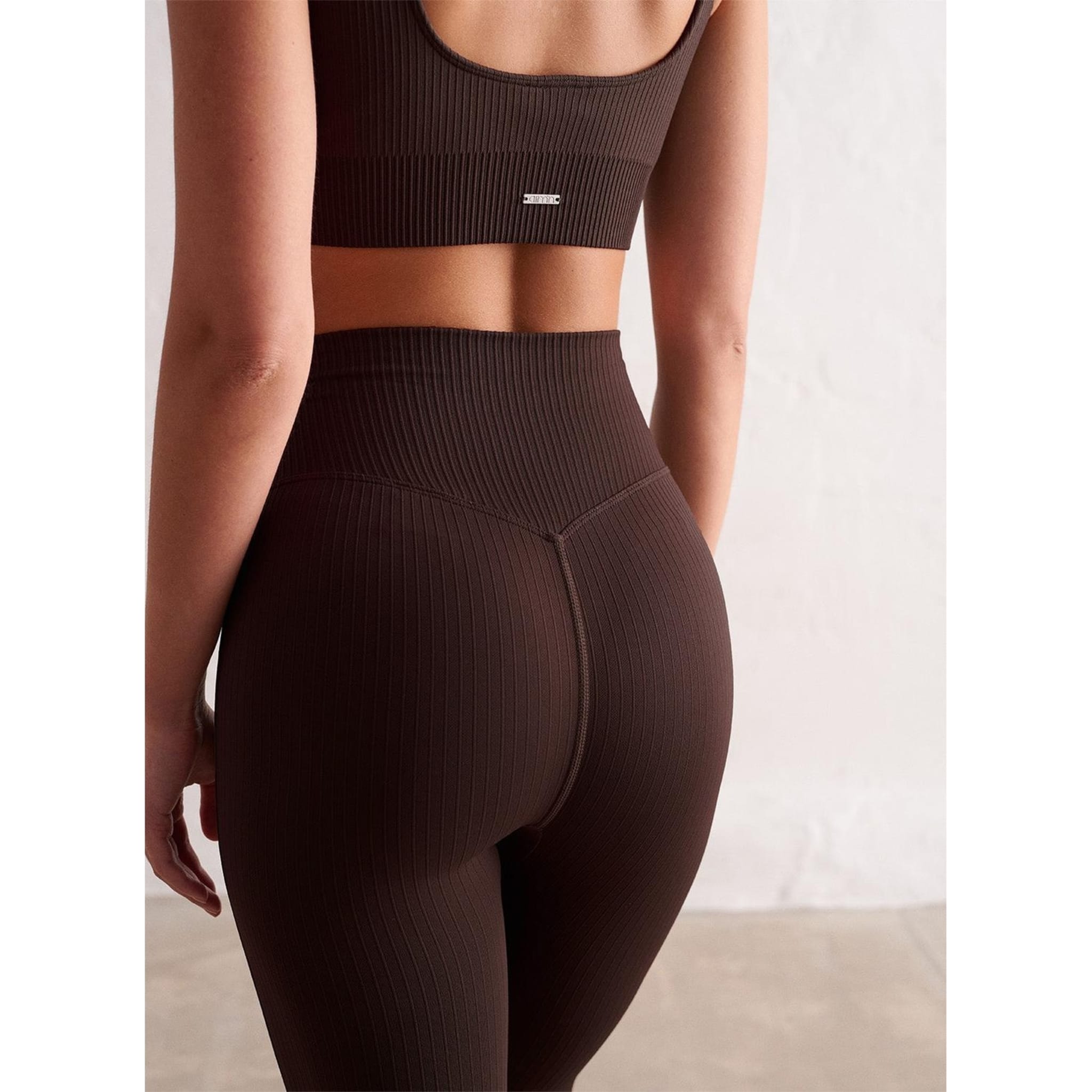 AIMN Ribbed Seamless Flare Tights Cacao