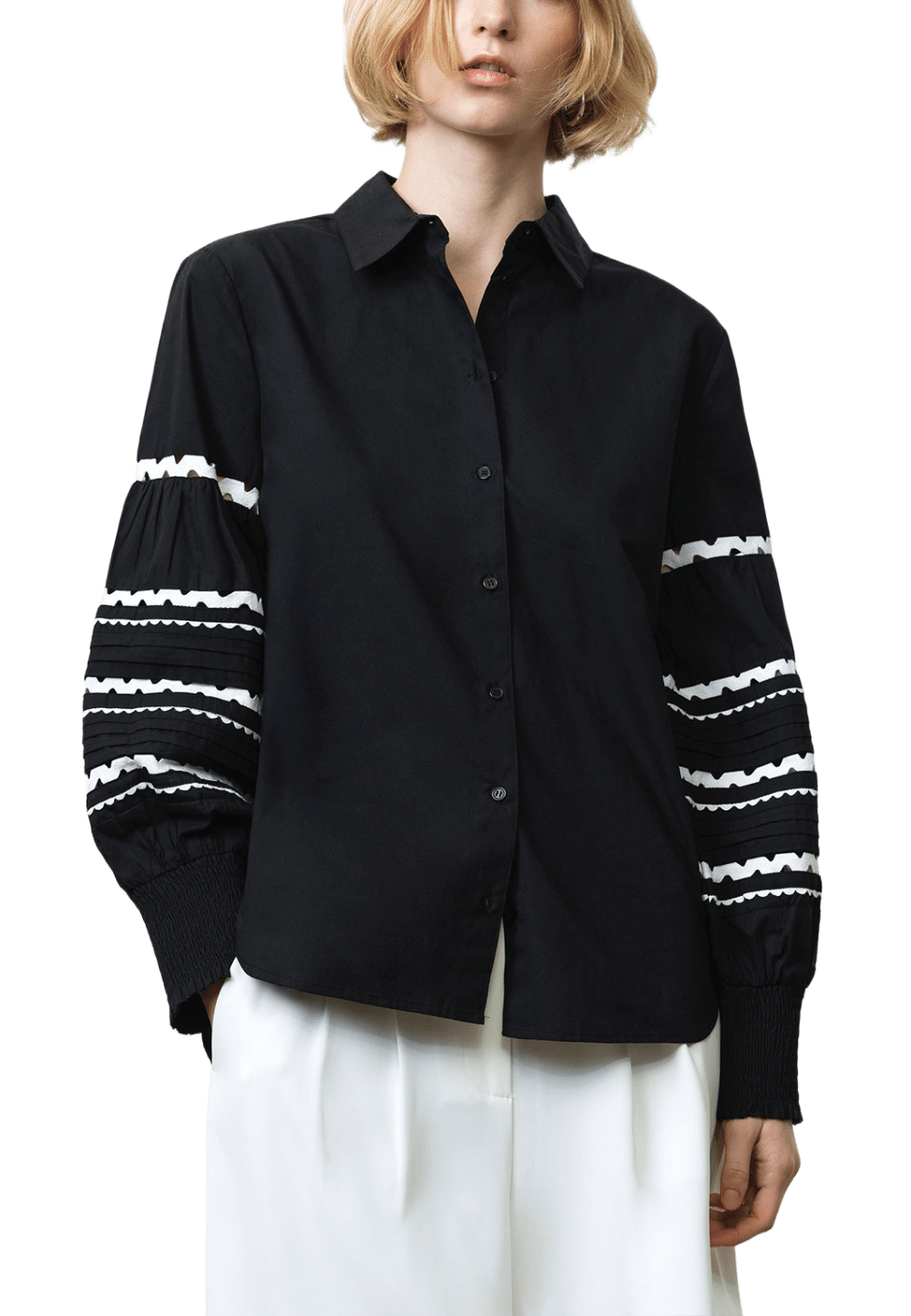 French Connection Cambria Cotton Ric Rac Long Sleeve Shirt